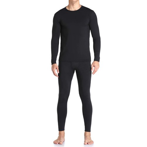 WEERTI Thermal Underwear for Men Long Johns with Fleece Lined, Base Layer Men Cold Weather Top Bottom Black