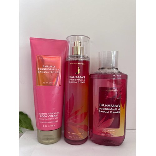Bath and Body Works Bahamas Passionfruit & Banana Flower 3 Piece Set Shower Gel, Body Cream, Fine Fragrance Mist
