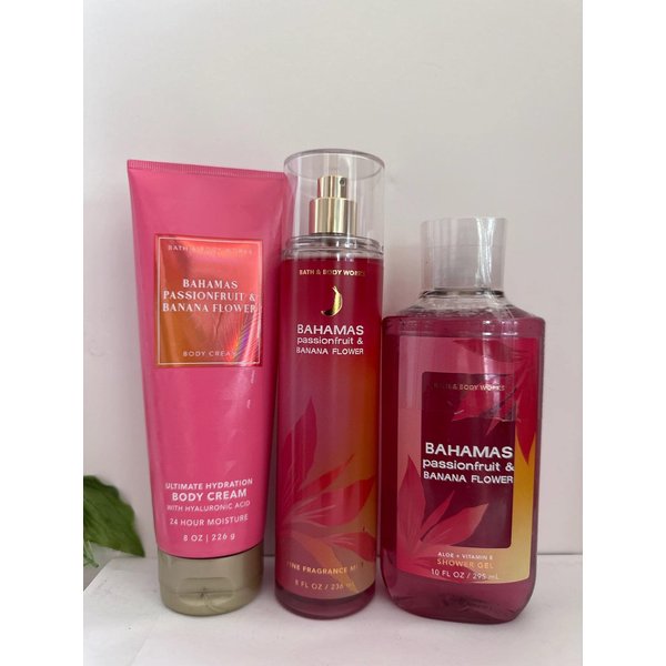 Bath and Body Works Bahamas Passionfruit & Banana Flower 3 Piece Set Shower Gel, Body Cream, Fine Fragrance Mist