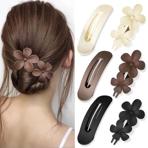 YONOY 6 Pcs Flat Hair Clips, 2 Styles Claw Clips for Thick Thin Hair,Flower Hair Clips Matte French Hair Barrette Stylish Lay Flat Hair Accessories for Women Girls