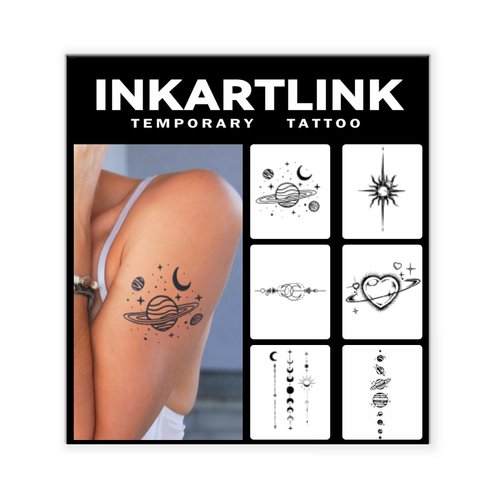 INKARTLINK 6 Sheets Temporary Tattoos, Semi-Permanent Tattoo, Fake tattoos, 1-2 Weeks Tattoo, For the Mature and Elegant Women, Sweet Celestial Tattoos Temporary.
