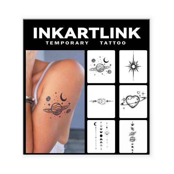 INKARTLINK 6 Sheets Temporary Tattoos, Semi-Permanent Tattoo, Fake tattoos, 1-2 Weeks Tattoo, For the Mature and Elegant Women, Sweet Celestial Tattoos Temporary.