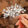 Kisshine Pearl Bride Wedding Hair Comb Silver Stars Headpiece Rhinestone Bridal Hair Accessories for Women and Girls