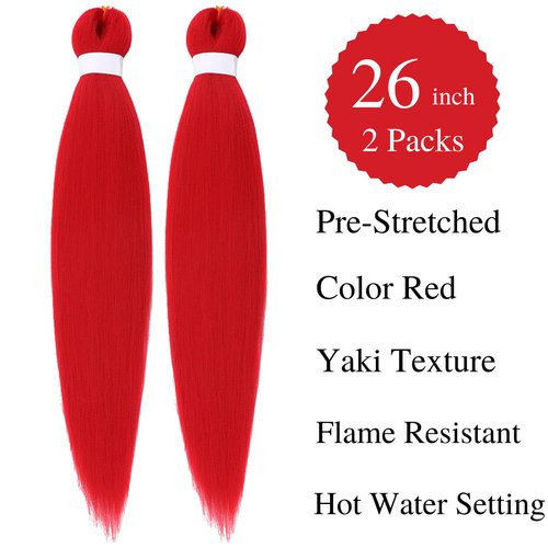 Gozill Red Braiding Hair Pre stretched Braiding Hair Ez Braid Hypoallergenic Braiding Hair Colored Hair Extensions Knotless Synthetic