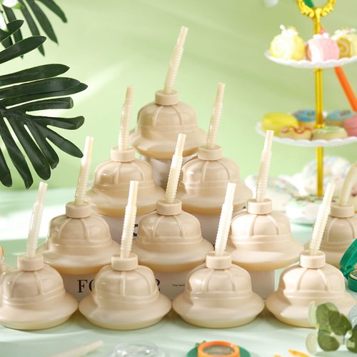 12 Pack Jungle Safari Hat Cups with Straws and Lids, 10 Oz Safari Hat Cups Plastic Reusable Jungle Theme Kids Party Cups for Safari Birthday Party Decorations Jungle Adventure Party Supplies