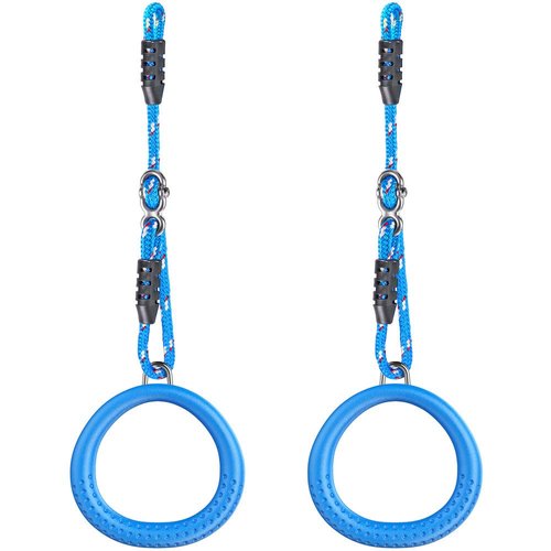 Dolibest Non-Slip Gymnastics Rings Kids Monkey Bars Swing Trapeze Bar with Adjustable Straps (41.7inch) Home Fitness Full Body Workout Ninja Warrior Obstacle Course Blue (2Pack）