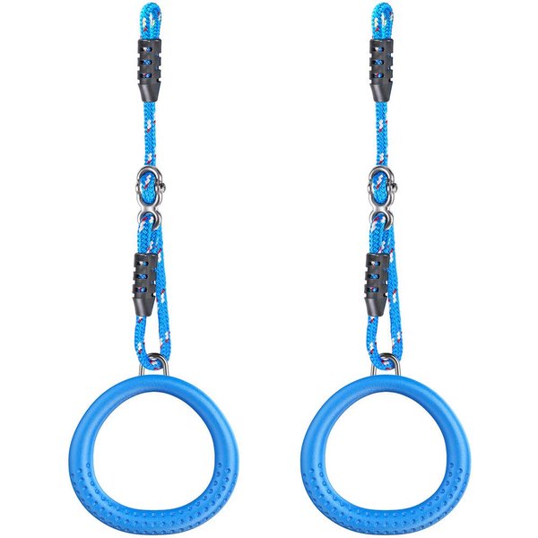 Dolibest Non-Slip Gymnastics Rings Kids Monkey Bars Swing Trapeze Bar with Adjustable Straps (41.7inch) Home Fitness Full Body Workout Ninja Warrior Obstacle Course Blue (2Pack）