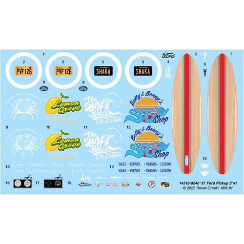 Revell 85-4516 1937 Ford Pickup Truck 2N1 w/Surf Board Model Car Kit 1:25 Scale 162-Piece Skill Level 4 Plastic Model Building Kit, Red