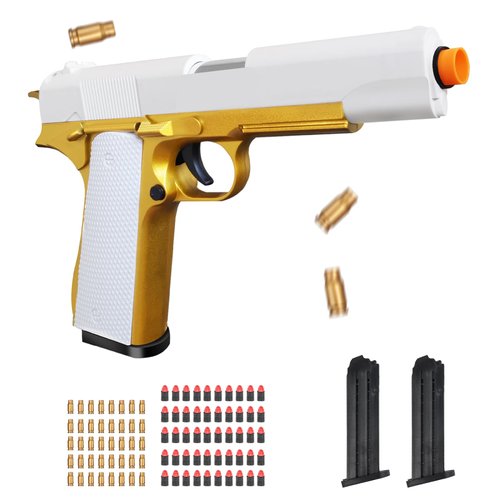 Bugrtey Soft Bullet Toy Gun for Boys, Toy Guns with Shell Ejecting, Toy Foam Blasters & Guns, Gift Box for Christmas Birthday for Boys Girls Adults Age 8+ Gold
