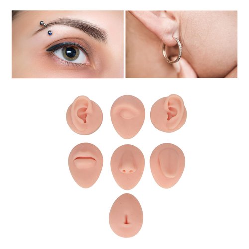 Soft Silicone Flexible Model Body Part Displays Set, Silicone Tongue Mouth Nose Eye Navel Ear Model for Piercing Practice and Jewelry Display Acupuncture Teaching Tool, Education (Light Skin Colour)