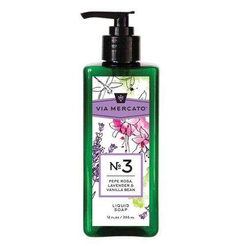 Via Mercato Liquid Soap, Shea Butter Enriched (12 oz), No. 3 - Pepe Rose, Lavender & Vanilla Bean