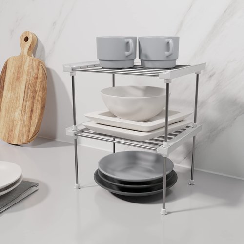 Carrotez Cabinet Organizer Shelf, Set of 2 Stackable Kitchen Counter Shelves, Cabinet organizers and Storage, Pantry Storage Shelf Organizer, Kitchen Cabinet Organizer, White 9.8 x 7.8 x 6.1"