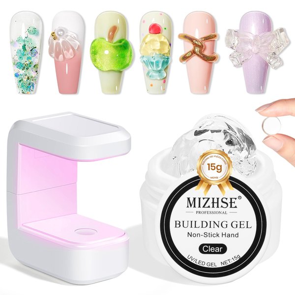 MIZHSE Solid Builder Gel for Nails: Non-Sticky 3D Sculpting Gel Hard Gel with U V Lamp, Clear Gel Builder Nail Gel Art Carving Gel Modeling Gel Nail Extension Soak Off U V/LED Nail Art Salon Home DIY