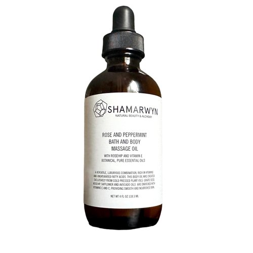 Rose & Peppermint Perfume Body Oil Moisturizer Massage Aromatherapy Rose Hip & Vitamin E 4oz