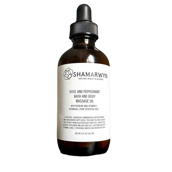 Rose & Peppermint Perfume Body Oil Moisturizer Massage Aromatherapy Rose Hip & Vitamin E 4oz