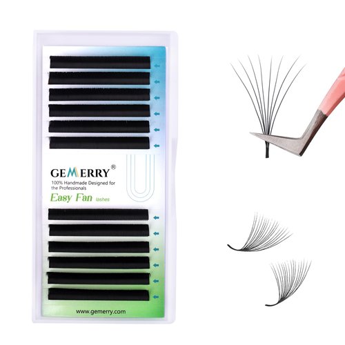 GEMERRY Eyelash Extension Volume Lash Extensions Rapid Blooming 03 05 07 C/D Curl 8-20mm Easy Fan Lash Extensions Mixed & Single Length Tray Self Fanning Lash Extension（0.07-D-15)