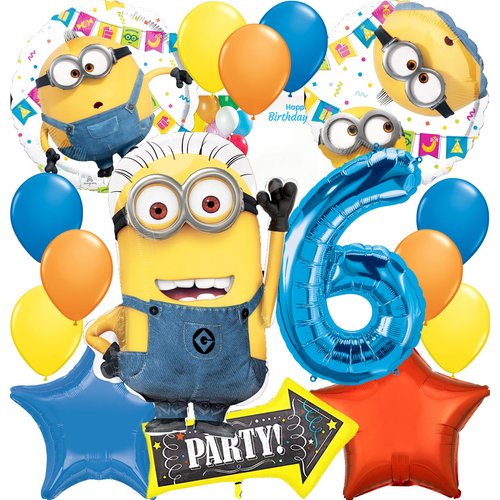 Minions Birthday Party Supplies Foil Balloon Bouquet Decoration, Multicolored, Party Accessory, for 6th Birthday Amscan41894,29954