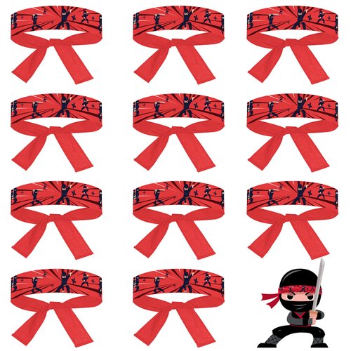 ZOIIWA 24 Pcs Karate Headband Party Decorations and Favors - Themed Headbands for Kids, Boys, Girls, Adults - 2.9 Feet Long, Red