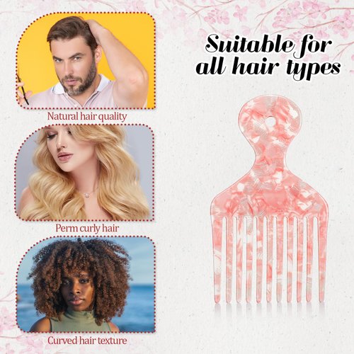 Afro Hair Pick Comb Wide Tooth Comb for Curls Hair Styling Tool Afro Pick for Women and Men Detangling Lifting Comb 4.8 Inches, Pink