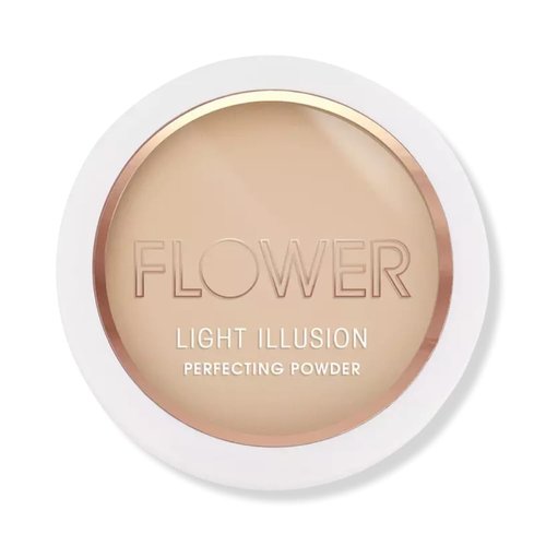 Flower Beauty Light Illusion Perfecting Powder - Pressed Powder Face Makeup, Buildable Medium Coverage with Blurring Pigments, Includes Mirror & Sponge (Soft Sand) (Pack of 1)