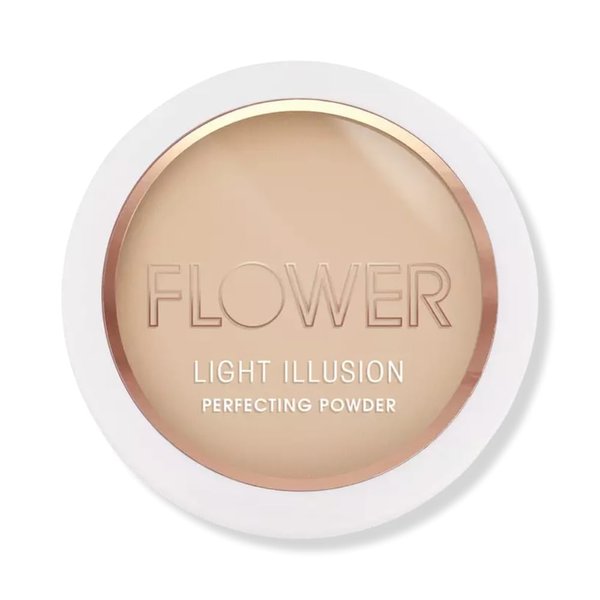 Flower Beauty Light Illusion Perfecting Powder - Pressed Powder Face Makeup, Buildable Medium Coverage with Blurring Pigments, Includes Mirror & Sponge (Soft Sand) (Pack of 1)