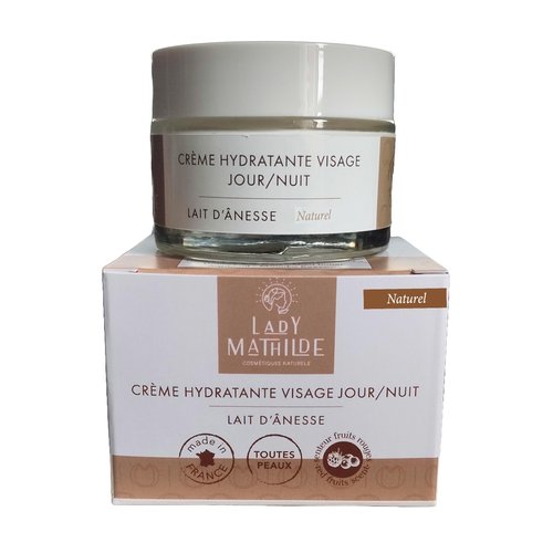 Lady Mathilde - Moisturizing Face Cream - Day/Night - Donkey Milk - 100% natural - Normal, Dry, Oily, Sensitive Skin, Redness - Made in France - 50 ml jar