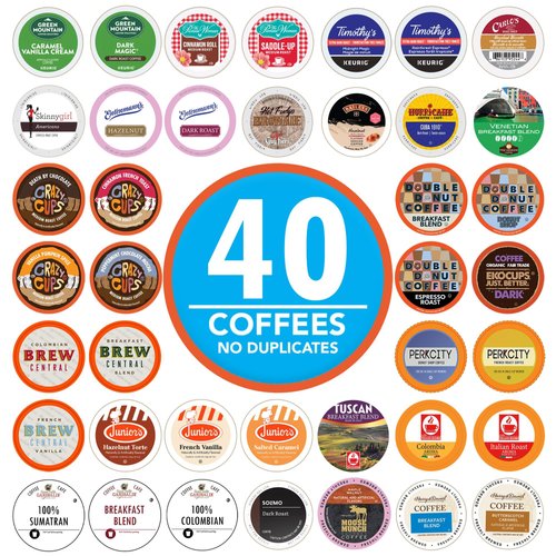 Coffee Pods Variety Pack Sampler, Assorted Single Serve Coffee for Keurig K Cups Coffee Makers, 40 Unique Cups - Great Coffee Gift