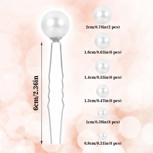 Teaaha Silver Pearl Hair Pins, 36pcs French Style Hair Clips for Women, Hair Securing & Hairdressing, Wedding Guests, Prom Attendees, Elegant Women (0.31in-0.78in)