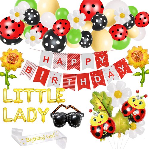 Ladybug Birthday Party Decorations, Ladybug Birthday Party Supplies, Lady Bug Birthday Party Favors, Little Lady Ladybug Theme Ladybird Love bug Little Bug Insect Summer Birthday Girl Banner Balloons