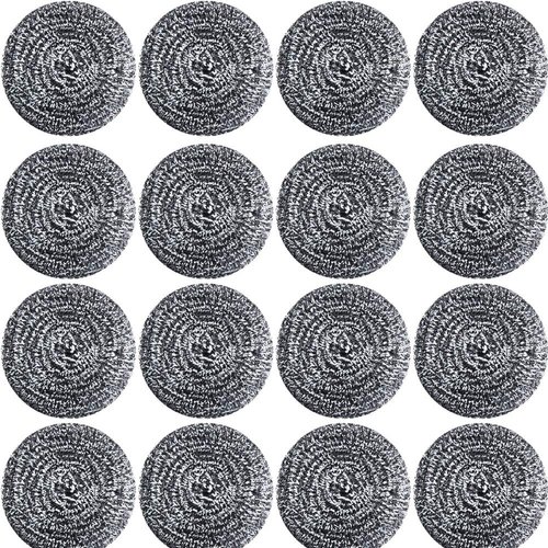 16 PCS Stainless Steel Sponges Scrubbers Cleaning Ball Utensil Scrubber Density Metal Scrubber Scouring Pads Ball for Pot Pan Dish Wash Cleaning for Removing Rust Dirty Cookware Cleaner (16 Packs)