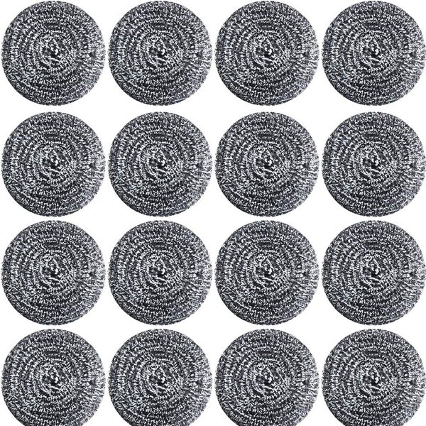 16 PCS Stainless Steel Sponges Scrubbers Cleaning Ball Utensil Scrubber Density Metal Scrubber Scouring Pads Ball for Pot Pan Dish Wash Cleaning for Removing Rust Dirty Cookware Cleaner (16 Packs)