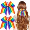 DIUEWOW Rainbow Cheer Leading Bow - 2PCS Hair Ties with Elastic Ponytail Holder Bow Hair Tie Band Hair Accessories for School Girls Women Gay Pride Day Outfit