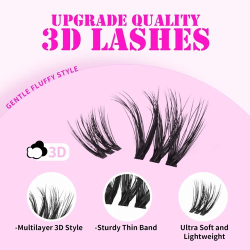 GAQQI Lash Clusters, Cluster Eyelash Extensions 110 Cluster Lashes, Wispy Volume Eyelash Clusters 10-14mm, Multilayered 3D Fluffy Individual Lashes, Soft and Thin Band (3D-GQ08)