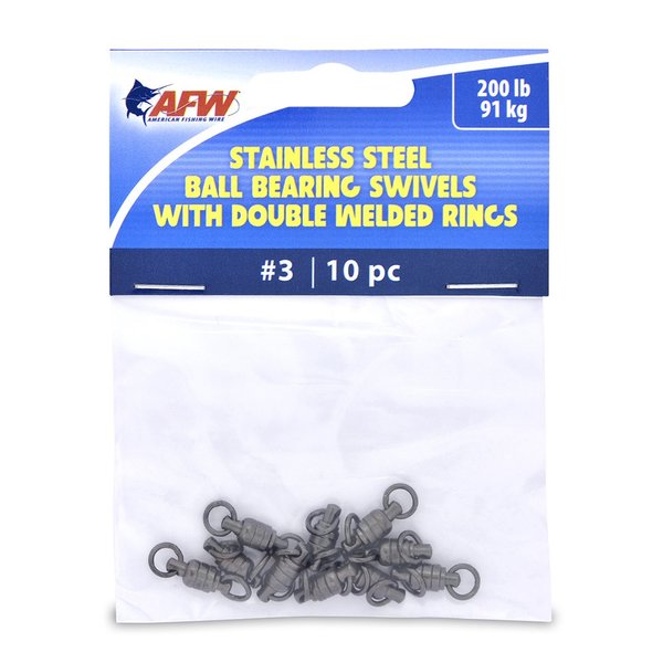 American Fishing Wire Stainless Steel Ball Bearing Swivels with Double Welded Rings, Size #3, 200 lb / 91 kg Test, Gunmetal Black, 10 pc