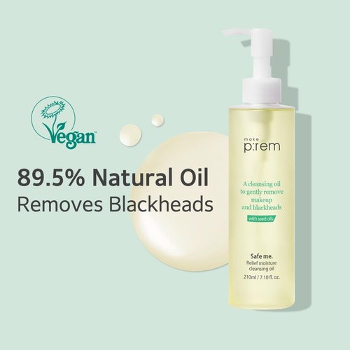 MAKE P:REM Safe Me. Relief Moisture Cleansing Oil, Deep Pore Cleansing Makeup Remover for Oily Skin, All Skin Types, Gentle Blackhead Remover, Korean Skin Care, 210ml, 7.1 Fl.Oz.