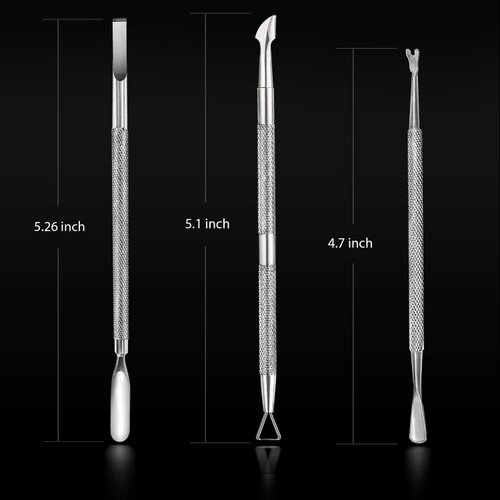 Cuticle Pusher and Cutter - Nail Polish Remover - Stainless Steel Manicure Tool Set -Gel Nail Polish Peeler and Scraper - Nail Care Stick - Pedicure Kit for Fingernail and Toenail