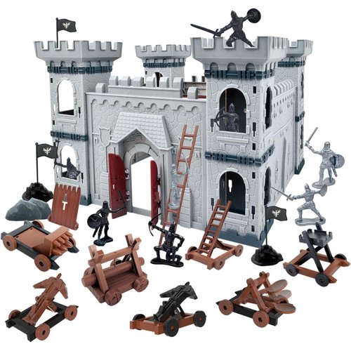 Mostop Medieval Castle Knight Toy Solider Army Figures Toy, DIY Assembled Castle Model Knight Game Soldier Building Kit with Castle,Cavalry and Arrow Tower Simulated Siege War of Attack