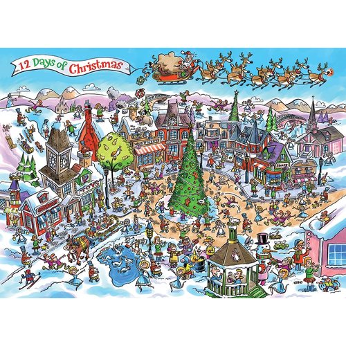 Cobble Hill 1000 Piece Puzzle - DoodleTown: 12 Days of Christmas - Sample Poster Included