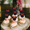 24 PCS Black and Red Mouse Inspired Cupcake Toppers with Bow Glitter Mini Cupcake Picks Decorations for Baby Shower Wedding Kids Birthday Party Supplies