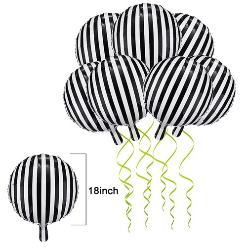 12 Pieces 18 Inch Black and White Striped Balloons Decoration Foil Balloons Aluminum Helium Balloons for Birthday Party, Baby Shower, Halloween, Ceremonies, Holiday Parties Decoration