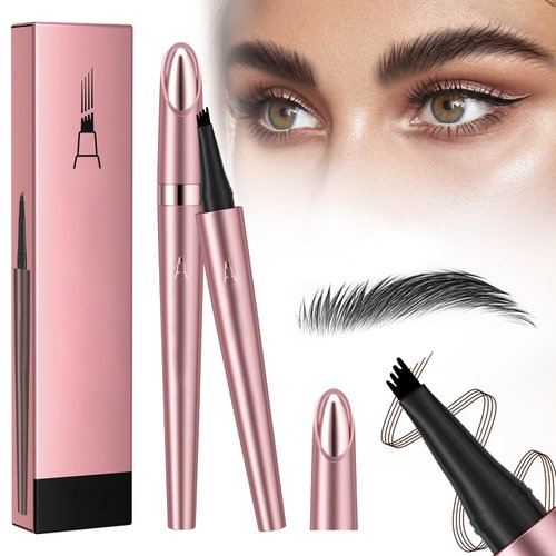 Eyebrow Tatto Pencil 4 Fork Tip,New Magic Eyebrow Pencil,3D Waterproof Microblading Eyebrow Pencil Contouring Pen,4-Tipped Precise Brow Pen,Natural Fine Stroke Eyebrow Pen (2PCS Black)