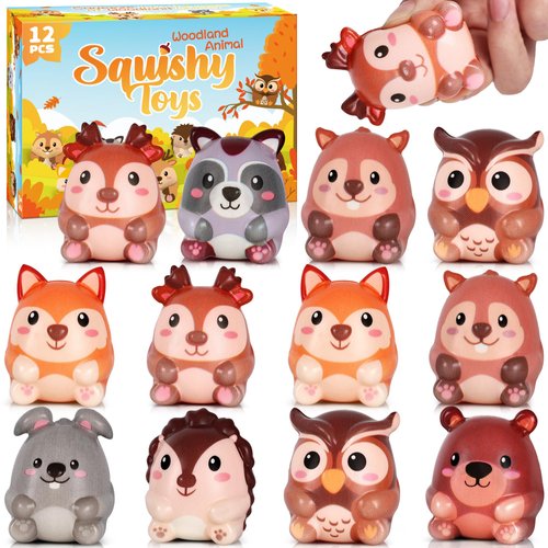 12 PCS Woodland Party Favors Mochi Squishy Forest Aniamls Toys for Kids