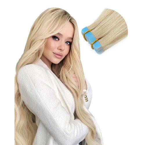 Missme Tape In Hair Extension Human Hair,20ins 20pieces 50g Tape On Hair Extensions 100% Real Remy Human Platinum Blonde Hair For Women
