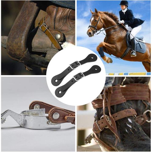1 Pair Spur Straps, Adult Western style Spurs Leather Belt Genuine Leather Horse Riding Accessories(Black)