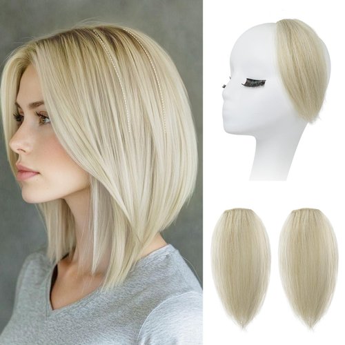 REECHO Clip in Hair Volumizer, 2PCS 8 inch Short Thick Clip in Hairpieces Adding Extra Hair Volume Hair Extensions Hair Topper for Women with Thin Fine Hair - Pearl Platinum