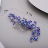Chargances Bridal Wedding Crystal Hair Comb Handmade Flower Gemstone Hair Side Comb Blue Rhinestone Headpiece Bridal Hair Accessories for Wedding Prom Flower Girl (Blue)