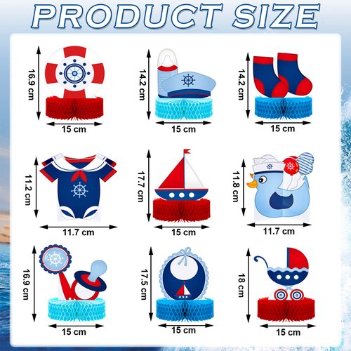 9 Pcs Nautical Baby Shower Decorations Nautical Baby Boy Honeycomb Centerpiece Ahoy It's a Boy Baby Shower Party Supplies Gender Reveal Party for Newborn Baby Boy Party Decorations