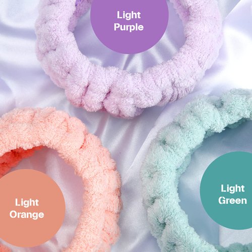 Chuangdi 3 x Face Wash Bands for Makeup and Yoga Sports Shower Face Spa Headband Elastic Headband for Girls and Women (Light Orange, Light Purple, Light Green)