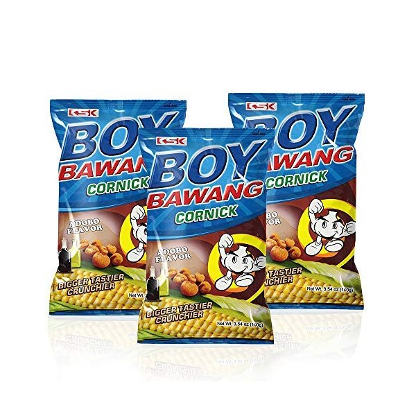 Boy Bawang Cornick, Adobo - Crispy Tasty & Gluten-Free Corn Nuts 3.54 ounces (100g), 3 Pack-SET OF 2