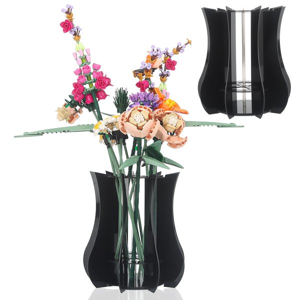 Vase Holder fit for Lego Flowers Bouquet - Acrylic Puzzle Vase fit for Lego Botanical Collection Building Set, Adult Gift Display Stand for Roses Orchid Sunflower Tulips Daffodils Lotus (Black)